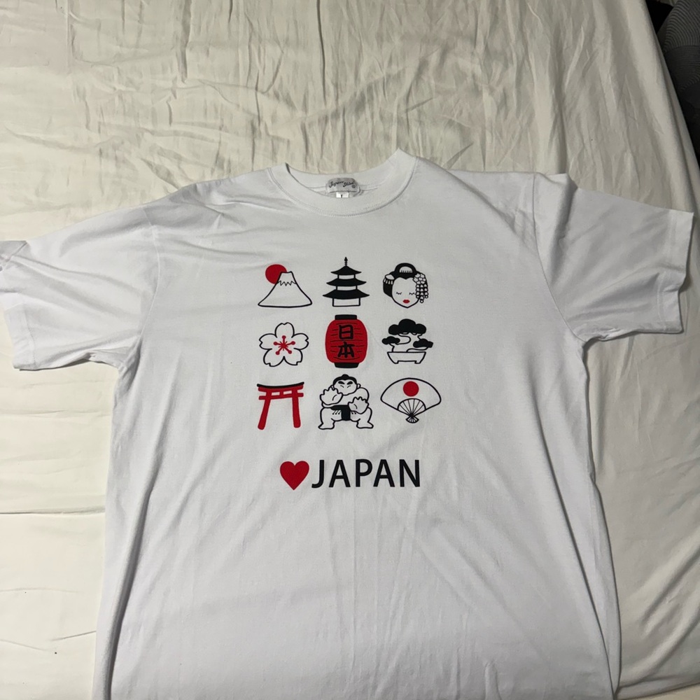 White Graphic Tee with Japan Motif